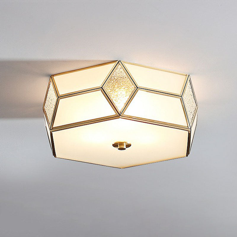 Minimalistic Brass Frost Glass Flush Mount Light For Bedroom: Geometric Ceiling Fixture Beige / 14