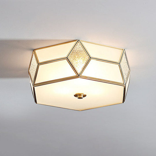 Minimalistic Brass Frost Glass Flush Mount Light For Bedroom: Geometric Ceiling Fixture Beige / 14