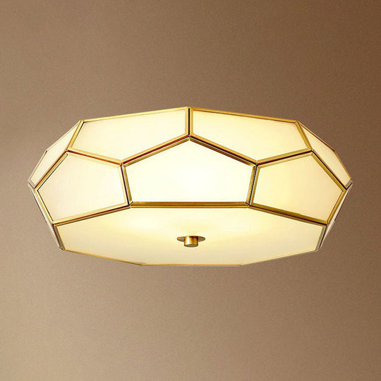 Minimalist Football Design Ceiling Light With Brass Finish – Flush Mount Glass Fixture / 18’
