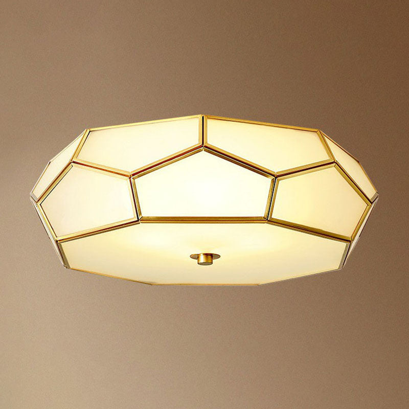 Minimalist Football Design Ceiling Light With Brass Finish Flush Mount Glass Fixture / 18