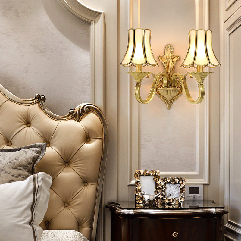 Vintage Brass Wall Mounted Bell Beveled Glass Light Fixture For Living Room 2 /