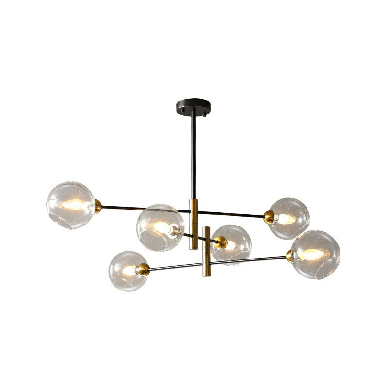 Minimalist Glass Dome Chandelier - Black And Brass Suspended Lighting Fixture For Dining Room 6 /