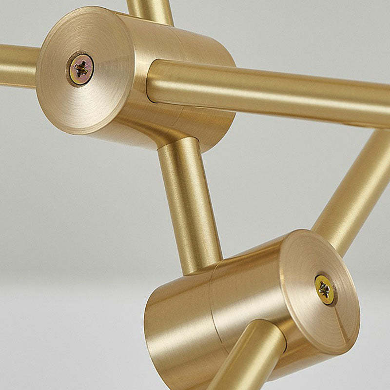 Simplicity Rotating Arm Chandelier: Modern Metallic Ceiling Hang Lamp With Open Bulb Design For