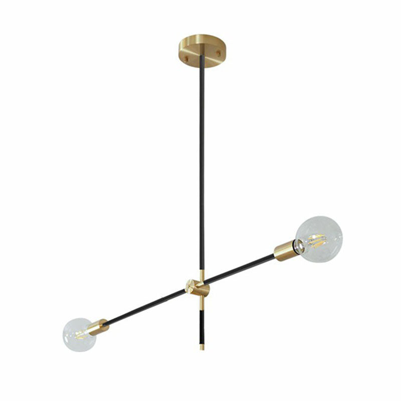 Simplicity Rotating Arm Chandelier: Modern Metallic Ceiling Hang Lamp With Open Bulb Design For
