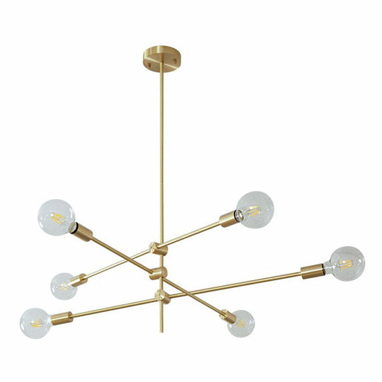 Simplicity Rotating Arm Chandelier: Modern Metallic Ceiling Hang Lamp With Open Bulb Design For