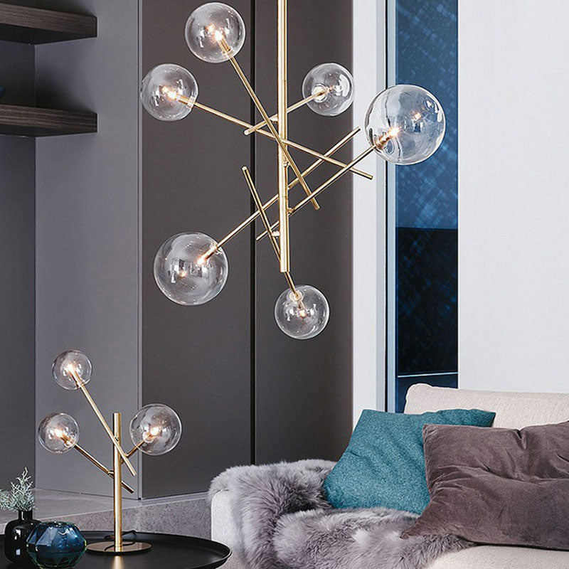 Clear Glass Nordic Style Ball Chandelier In Gold - Elegant Living Room Suspension Light