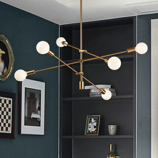 Postmodern Metal Chandelier Light With Exposed Bulb Design - Adjustable Rod Arm Perfect For Dining