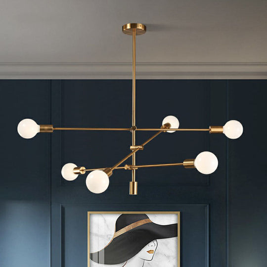 Postmodern Metal Chandelier Light With Exposed Bulb Design - Adjustable Rod Arm Perfect For Dining