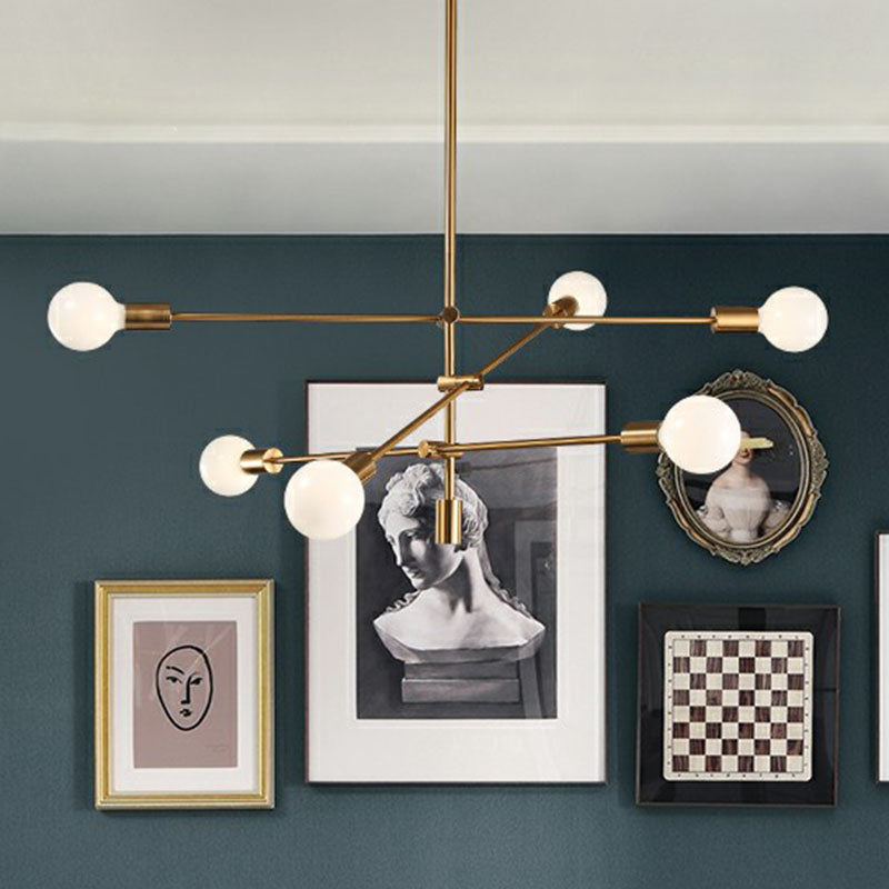 Postmodern Metal Chandelier Light With Exposed Bulb Design - Adjustable Rod Arm Perfect For Dining
