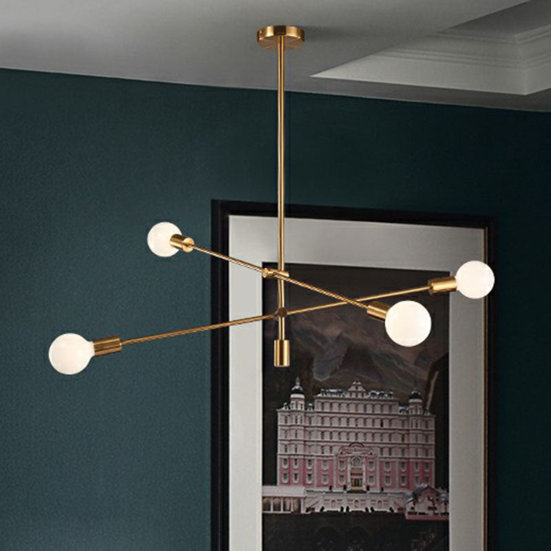 Postmodern Metal Chandelier Light With Exposed Bulb Design - Adjustable Rod Arm Perfect For Dining