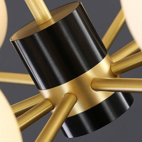 Gold-Finished Radial Design Chandelier With Milk Glass Globe For Stylish Hanging Light