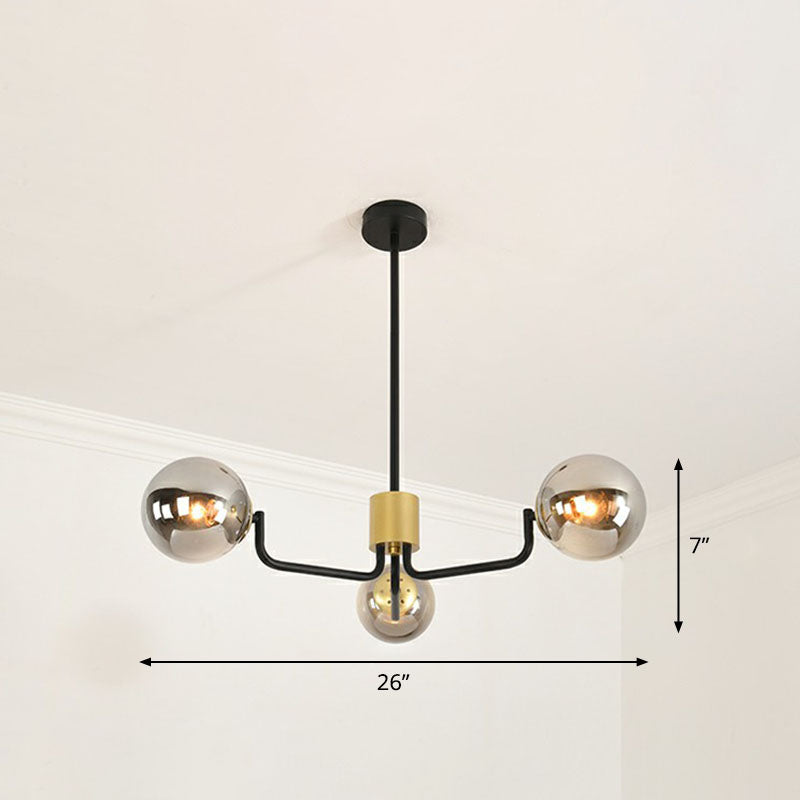 Radial Metal Ball Glass Chandelier – Modern Suspension Light For Living Room 3 / Black Smoke Grey
