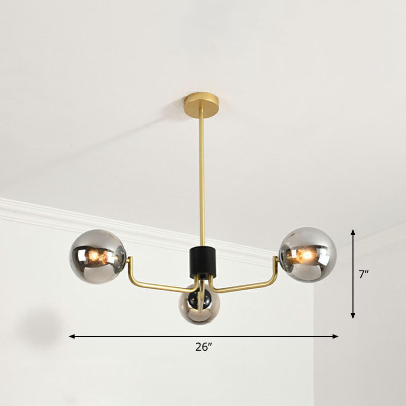 Radial Metal Ball Glass Chandelier – Modern Suspension Light For Living Room 3 / Gold Smoke Grey