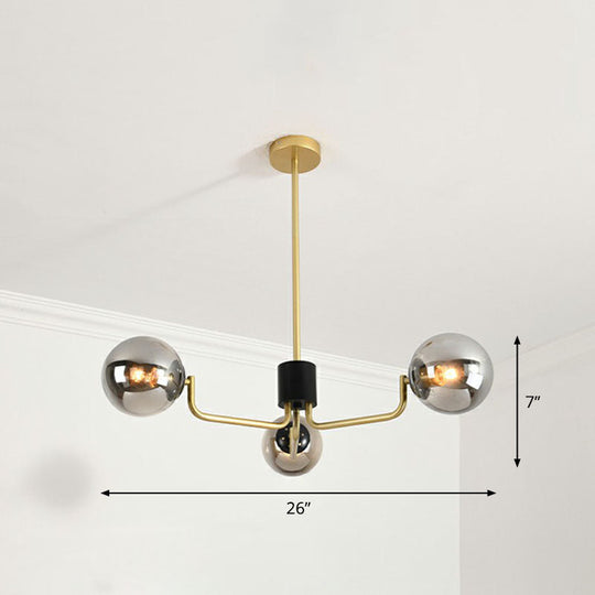 Radial Metal Ball Glass Chandelier – Modern Suspension Light For Living Room 3 / Gold Smoke Grey