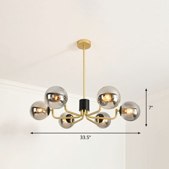 Radial Metal Ball Glass Chandelier – Modern Suspension Light For Living Room 6 / Gold Smoke Grey