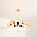 Radial Suspension Light - Contemporary Metal Chandelier With Glass Ball Shade 6 / Gold Amber