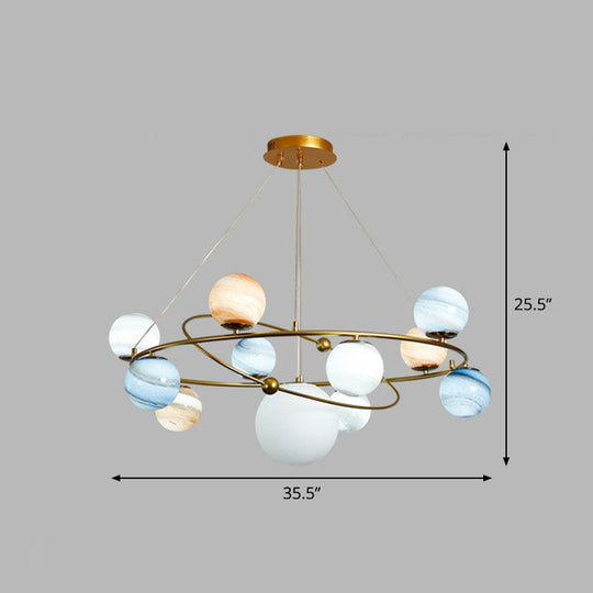 Postmodern Glass Planet Hanging Lamp With Brass Finish Ideal For Living Room 11 / Blue