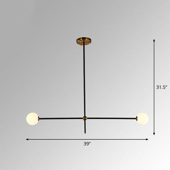 Sleek Black Metal Chandelier With White Glass Shade - Simplicity Linear Pendant Lighting For Living