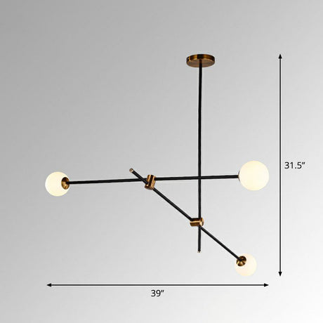 Sleek Black Metal Chandelier With White Glass Shade - Simplicity Linear Pendant Lighting For Living
