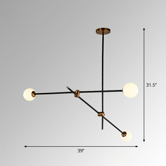 Sleek Black Metal Chandelier With White Glass Shade - Simplicity Linear Pendant Lighting For Living