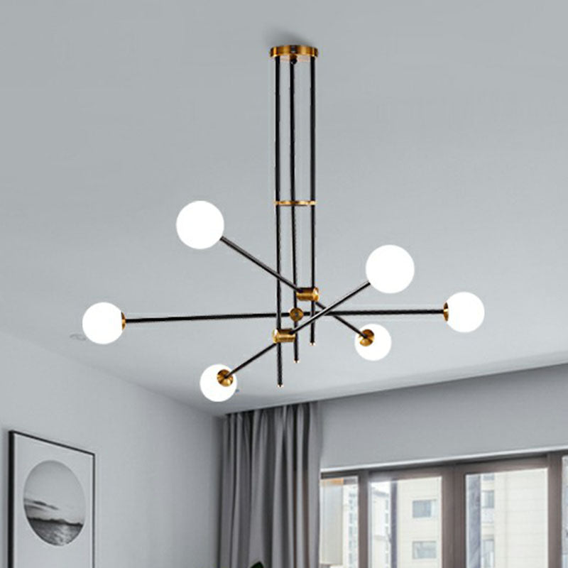 Sleek Black Metal Chandelier With White Glass Shade - Simplicity Linear Pendant Lighting For Living