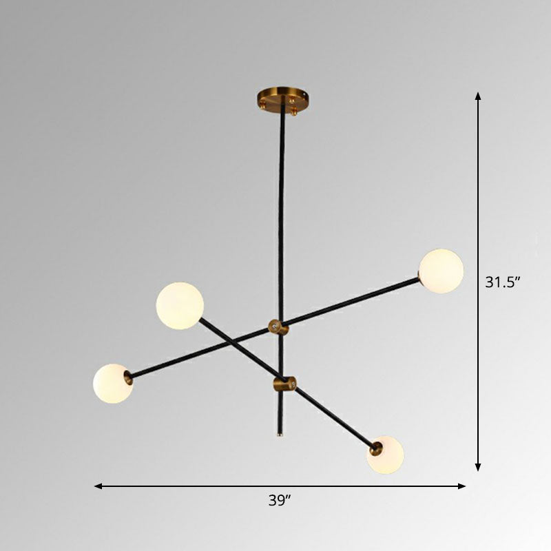 Sleek Black Metal Chandelier With White Glass Shade - Simplicity Linear Pendant Lighting For Living