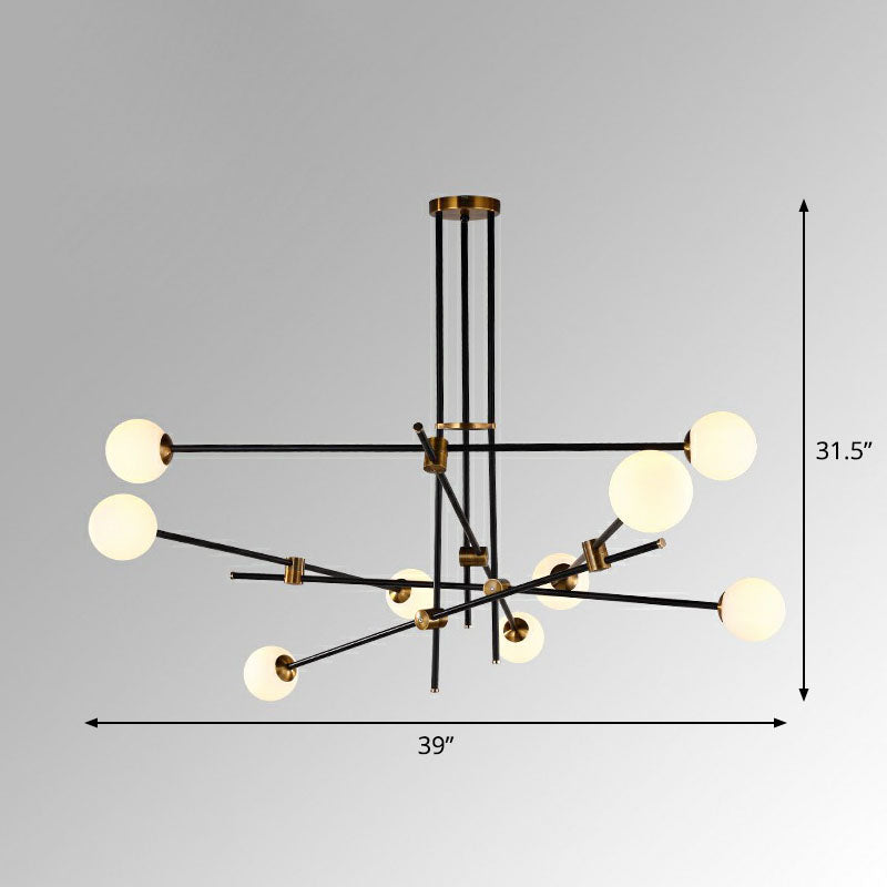 Sleek Black Metal Chandelier With White Glass Shade - Simplicity Linear Pendant Lighting For Living
