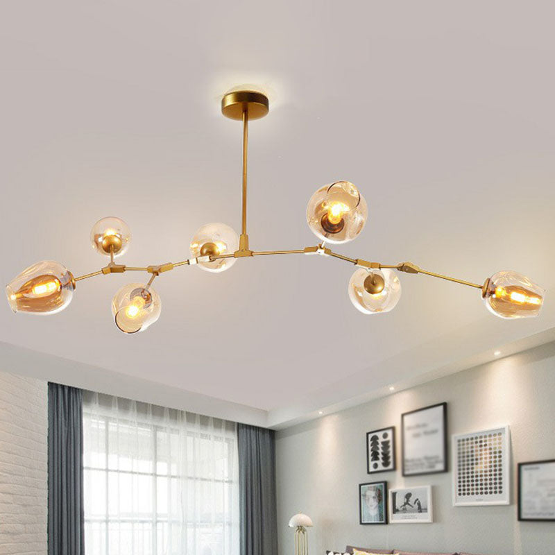 Nordic Glass Pendant Chandelier - 7 Heads Dimple Lighting For Living Room Gold