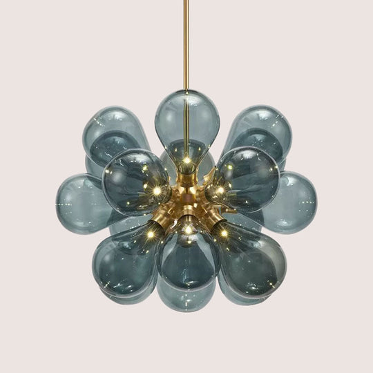 Creative Bubbles Chandelier Glass Pendant Light - 18-Bulb Gold Postmodern Design For Bedroom Blue