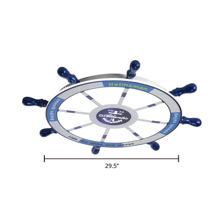 Blue Wood Kids Style Led Flush Mount Ceiling Light For Bedrooms With Rudder Design / 29.5 White