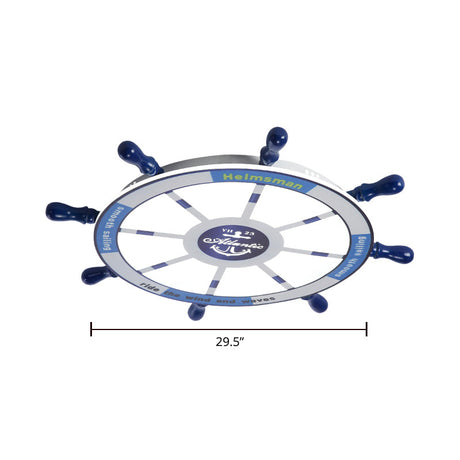 Blue Wood Kids Style Led Flush Mount Ceiling Light For Bedrooms With Rudder Design / 29.5 Third Gear