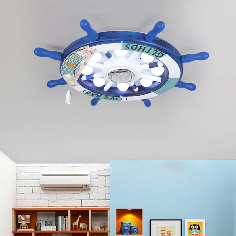 Contemporary Blue Led Flush Ceiling Light Fixture For Nursery With Wood Rudder Design