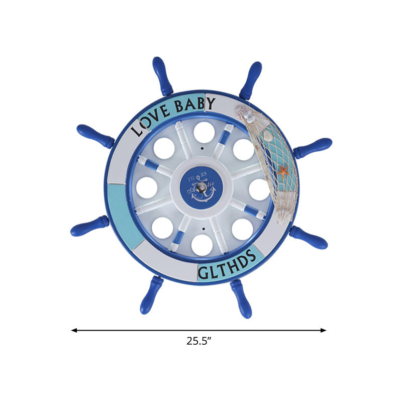 Contemporary Blue Led Flush Ceiling Light Fixture For Nursery With Wood Rudder Design / 25.5 White