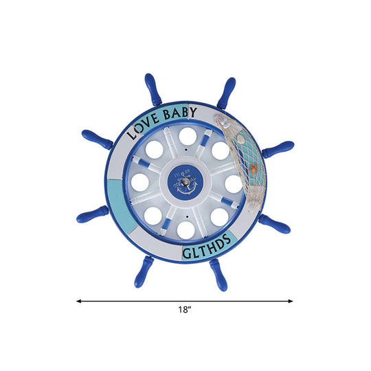 Contemporary Blue Led Flush Ceiling Light Fixture For Nursery With Wood Rudder Design / 18 White