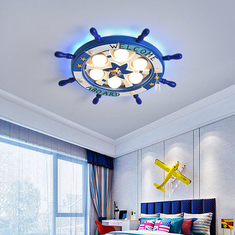 Kids Room Cartoon Rudder Led Flush-Mount Ceiling Light Fixture Blue