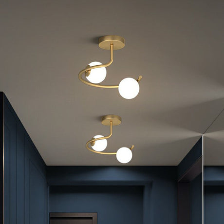 Semi Flush Mount Ceiling Light In Gold With Cream Glass Artistry - Sphere Corridor