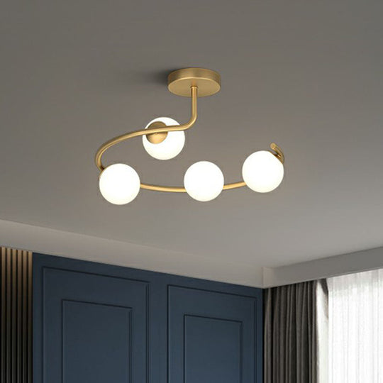 Semi Flush Mount Ceiling Light In Gold With Cream Glass Artistry - Sphere Corridor