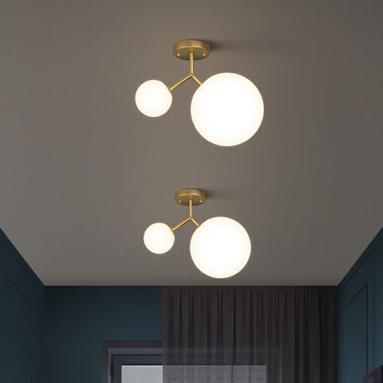 Sleek Gold Semi Flush Mount Ceiling Light With Minimalist Milky Glass - 2 - Head Flushmount Lighting
