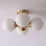 Postmodern Gold Finish Flush Mount Ceiling Light With White Glass Ball