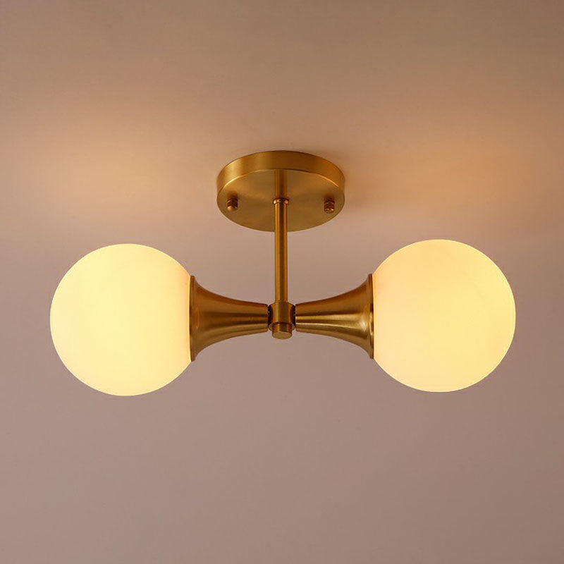 Postmodern Gold Finish Flush Mount Ceiling Light With White Glass Ball 2 /