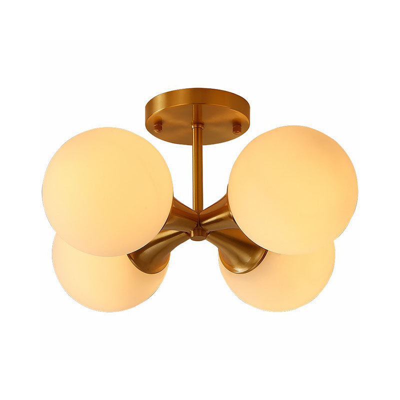 Postmodern Gold Finish Flush Mount Ceiling Light With White Glass Ball