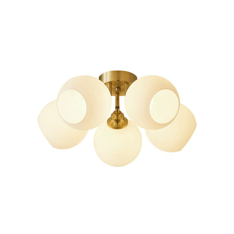 Gold Plated Semi-Flush Ceiling Light With Milky Glass Dome For Bedroom 5 /