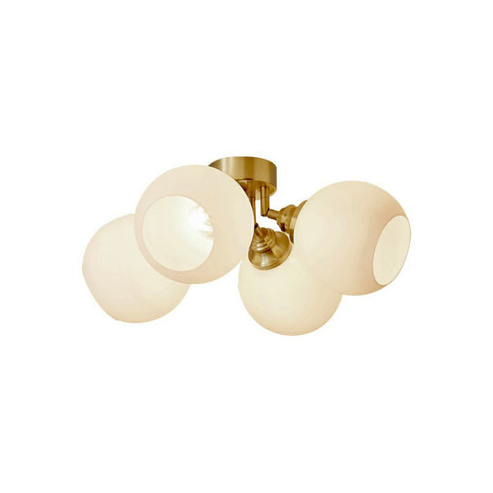 Gold Plated Semi-Flush Ceiling Light With Milky Glass Dome For Bedroom 4 /
