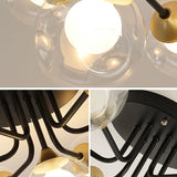 Modern Black Semi-Flush Mount Ceiling Light With Clear And Frosted White Glass Ball - Ideal For