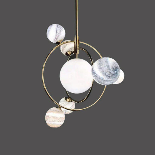 Gold Orbital Planet Pendant Light With Stained Glass Shade - Postmodern & Creative