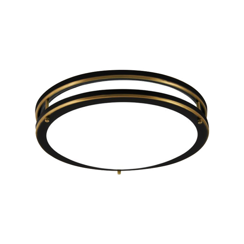 Led Ceiling Mount Drum Flush Light Fixture For Corridor - Black/Brass Finish With Warm/White Options