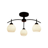 Globe White Glass Semi Flush Traditional Living Room Ceiling Light Fixture In Black With 3/5/6