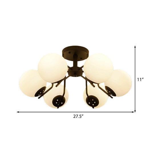 Sputnik Semi Flush Light: 3/5/6 Lights White Glass Ceiling Fixture For Living Room