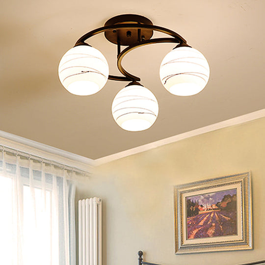 Rustic Black Glass Orb Semi Flush Mount Light: 3/6 Lights Ceiling Fixture For Dining Room