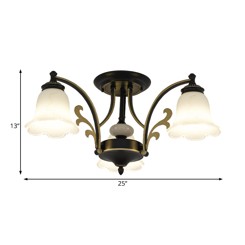 Vintage Floral White Glass Ceiling Lamp With 3/6/8 Lights For Dining Room - Semi Flush Mount In